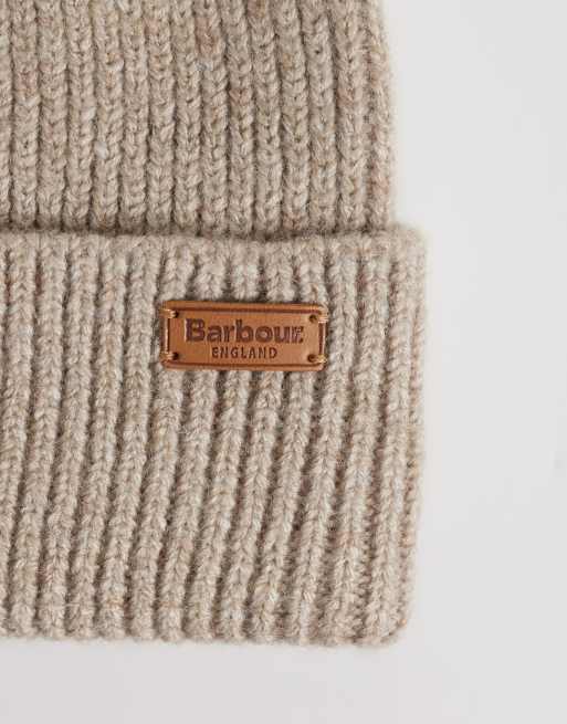 Barbour Pendle knit logo beanie in light brown, 2 of 3