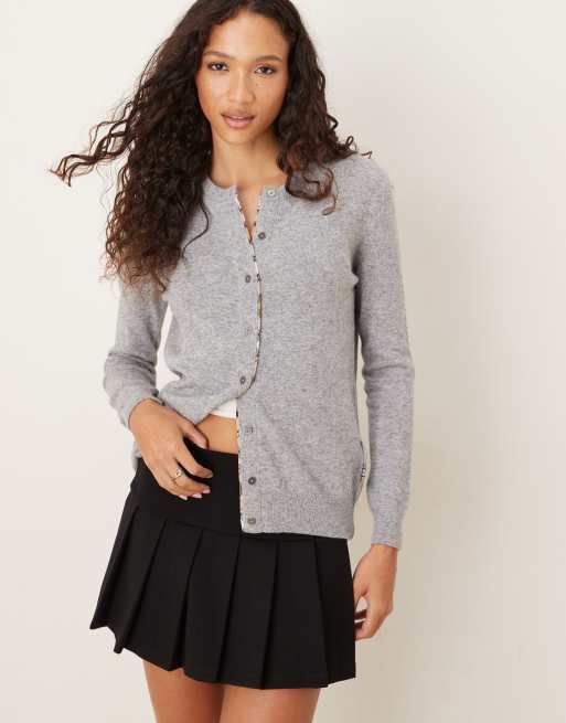 Barbour Pendle knitted cardigan in grey marl/hessian tartan - GREY