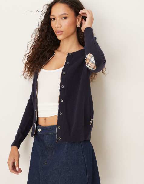 Barbour Pendle knitted cardigan in navy/hessian tartan - view 1