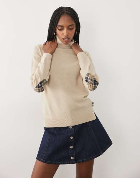 Barbour Pendle roll neck collar knitted jumper in beige - view 1