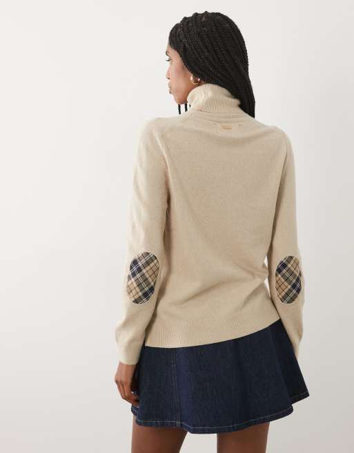 Barbour Pendle roll neck collar knitted jumper in beige, 3 of 4