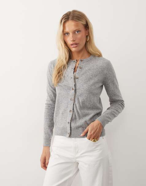Barbour Pendle tartan check detail button through knitted cardigan in grey - view 1