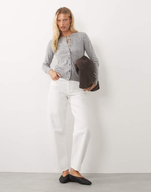 Barbour Pendle tartan check detail button through knitted cardigan in grey, 3 of 4