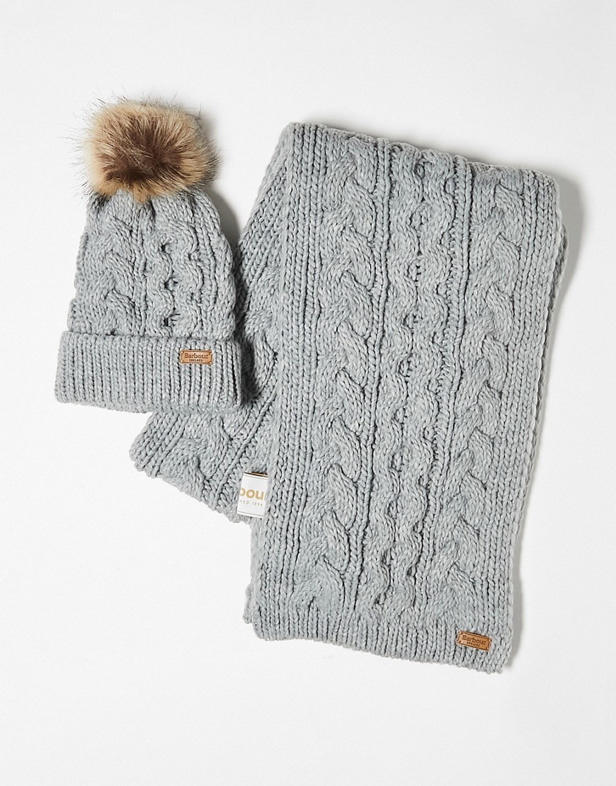 Barbour Penshaw beanie and scarf gift set in grey