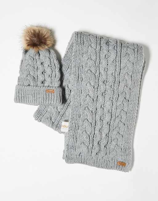 Shop the Barbour Penshaw Beanie & Scarf Set in Grey