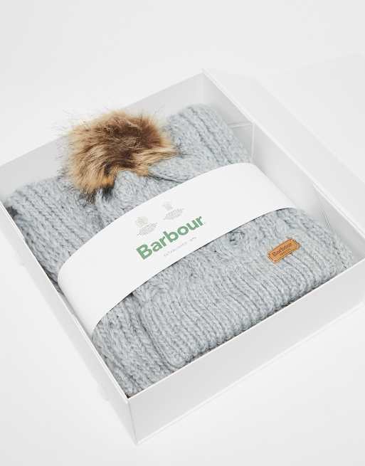 Barbour Christmas Gift Set Penshaw Beanie & Scarf Set in Grey LGS0025GY11