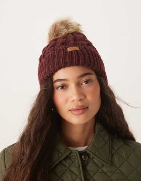 Barbour Penshaw beanie hat in bordeaux burgundy - view 1
