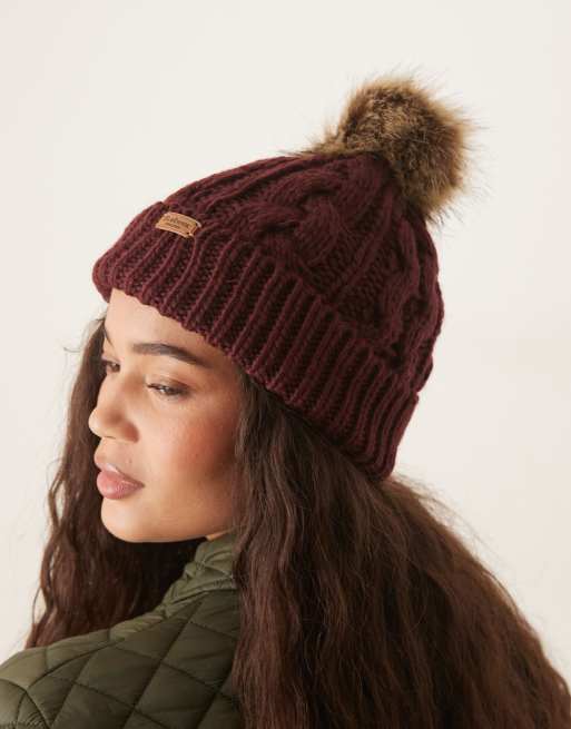 Barbour Penshaw beanie hat in bordeaux burgundy ASOS