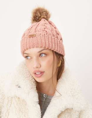 Barbour Penshaw beanie hat in pink