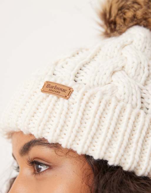 Barbour Penshaw beanie hat in white ASOS