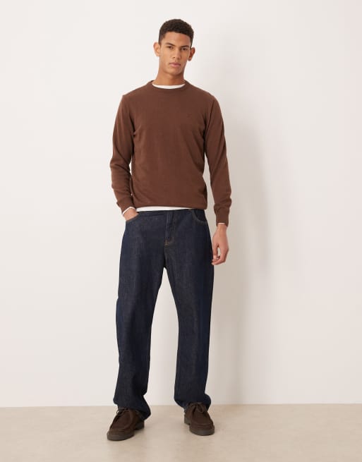 Barbour Pima cotton crew long sleeve knitted jumper in umber, 2 of 5