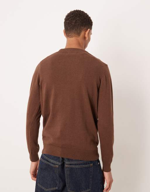Barbour Pima cotton crew long sleeve knitted jumper in umber, 3 of 5