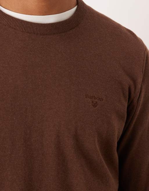 Barbour Pima cotton crew long sleeve knitted jumper in umber, 5 of 5