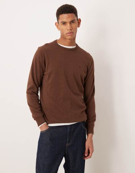 Barbour pima cotton crew neck sweater in umber - view 1