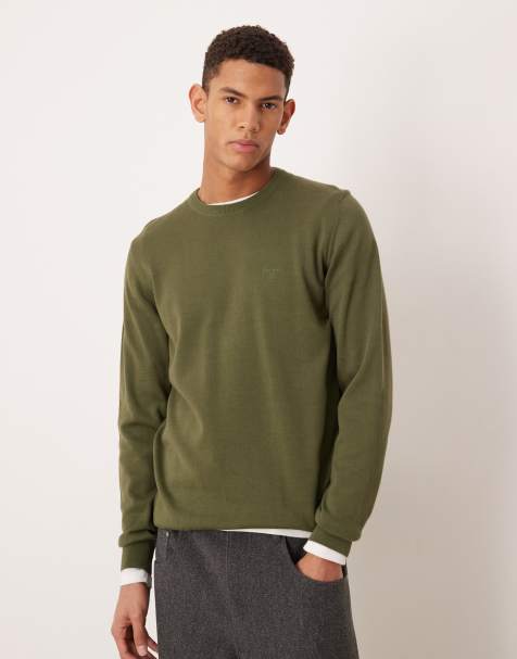 Barbour pima cotton crew neck sweater in winter moss - view 1