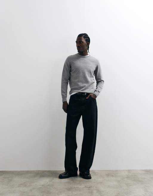 Barbour pima cotton crewneck knitted logo jumper in grey, 3 of 5