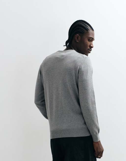 Barbour pima cotton crewneck knitted logo jumper in grey, 4 of 5