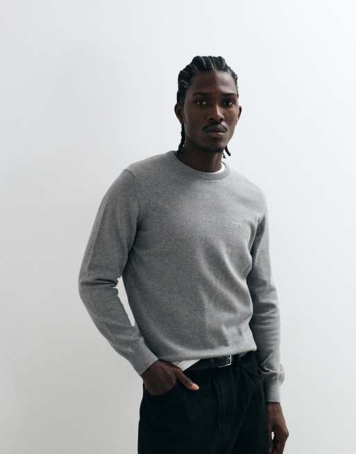 Barbour pima cotton crewneck knitted logo jumper in grey, 5 of 5