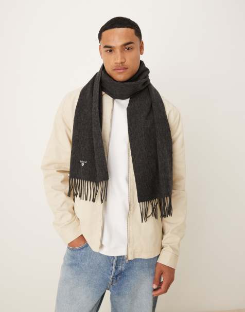 Barbour plain lambswool scarf in charcoal/grey - view 1