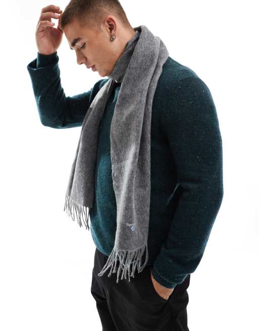 Barbour plain lambswool scarf in grey, 3 of 4