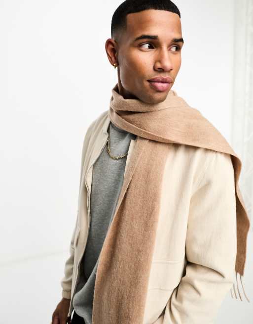 Barbour plain lambswool scarf in light brown | ASOS