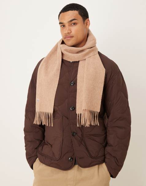 Barbour plain lambswool scarf in light brown - view 1