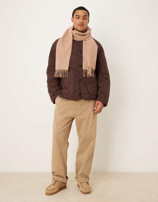 Barbour plain lambswool scarf in light brown, 2 of 3