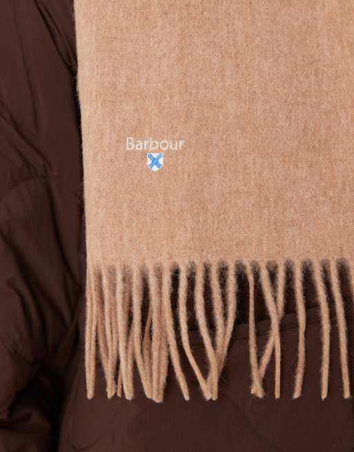 Barbour plain lambswool scarf in light brown, 3 of 3