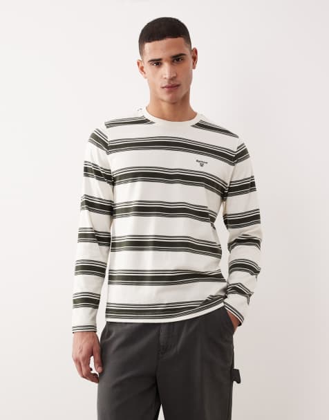 Barbour plaistow long sleeve striped tailored t-shirt in whisper white - view 1