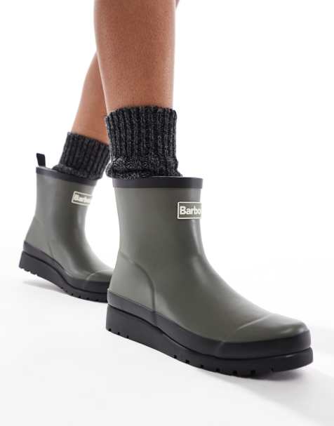 Barbour Portree short wellington boots in khaki - view 1