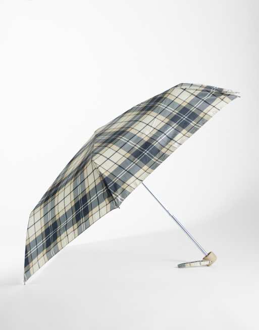 Barbour Portree tartan check umbrella in green/white, 2 of 3