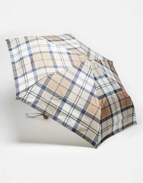 Barbour Portree umbrella in hessian navy tartan  - view 1