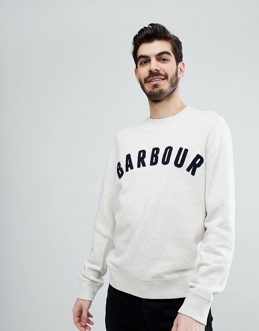 Barbour Prep Logo Crew Neck Sweatshirt in Ecru Marl-Beige