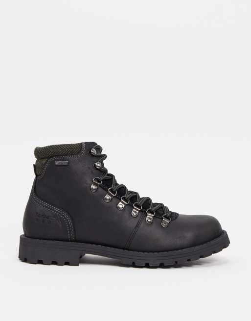 Barbour Quantock leather weather comfort waterproof hiking boots in black | ASOS