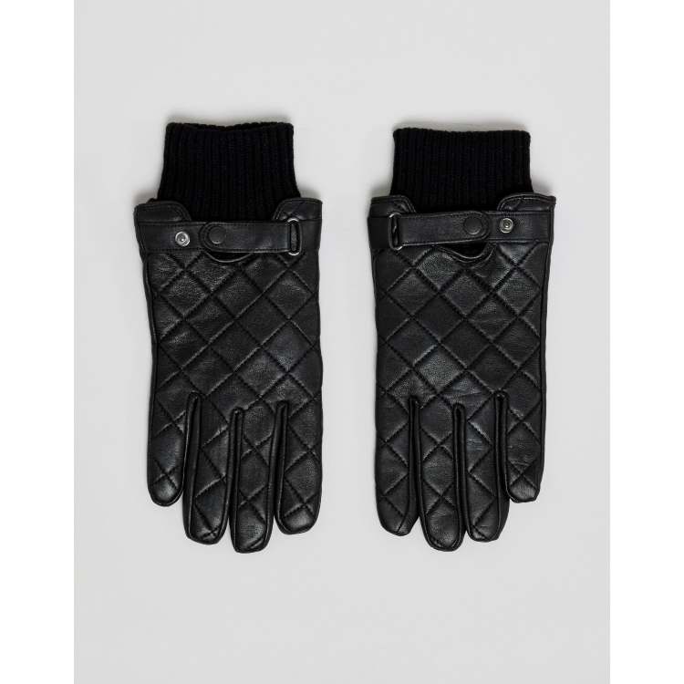 Barbour quilted discount leather gloves black