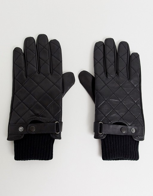 Barbour quilted leather gloves in black