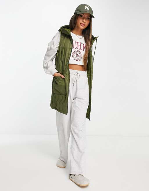 Barbour quilted longline vest with hood in moss green 