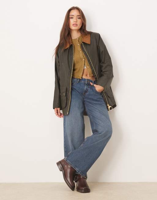 Barbour Raelynn wax jacket in olive and ancient tartan - MGREEN