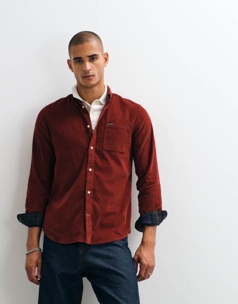 Barbour Ramsey long sleeve tailored cord shirt in red - view 1
