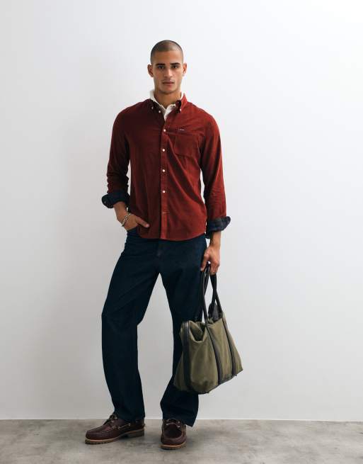 Barbour Ramsey long sleeve tailored cord shirt in red, 2 of 5