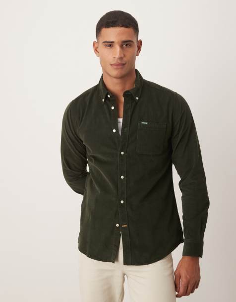Barbour Ramsey tailored cord shirt in dark green - DGREEN - view 1