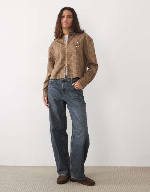 Barbour Ravenshill long sleeve tartan check zip through shirt in brown, 2 of 4