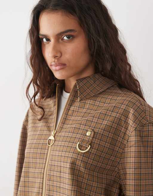 Barbour Ravenshill long sleeve tartan check zip through shirt in brown, 3 of 4