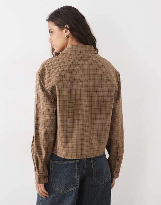 Barbour Ravenshill long sleeve tartan check zip through shirt in brown, 4 of 4