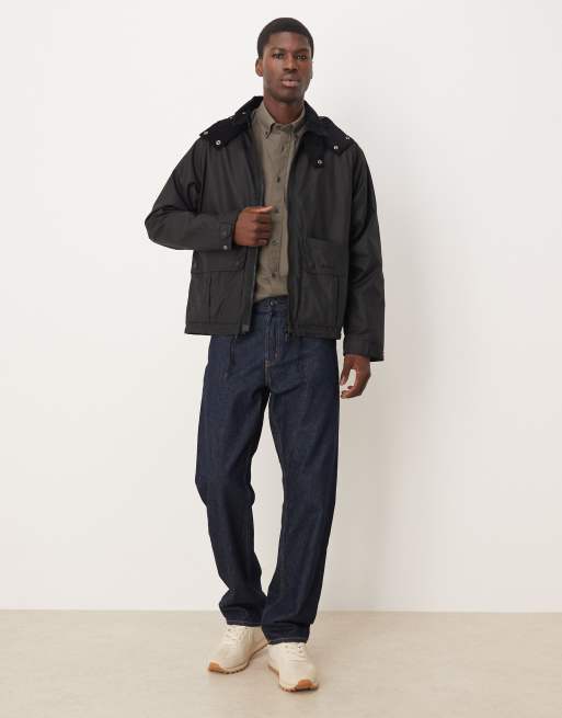 Barbour Re-engineered Bardon Spey wax jacket in black ASOS