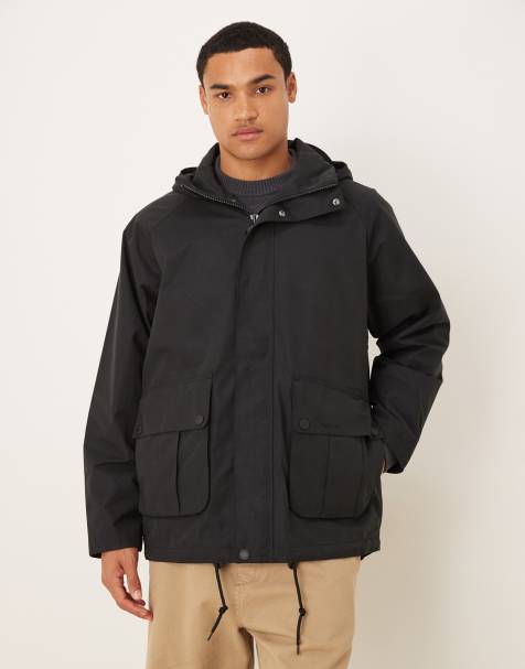 Barbour Re-engineered hooded wading spey showerproof jacket in black  - view 1