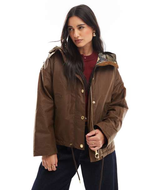 Barbour Re-engineered Inez wax hooded jacket in brown - view 1