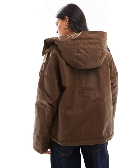 Barbour Re-engineered Inez wax hooded jacket in brown ASOS