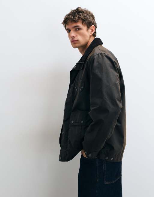 Barbour Re-engineered Sordale funnel neck wax jacket in dark brown, 2 of 5