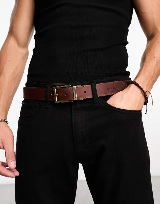 Barbour reversable tartan leather belt in dark brown | Cra